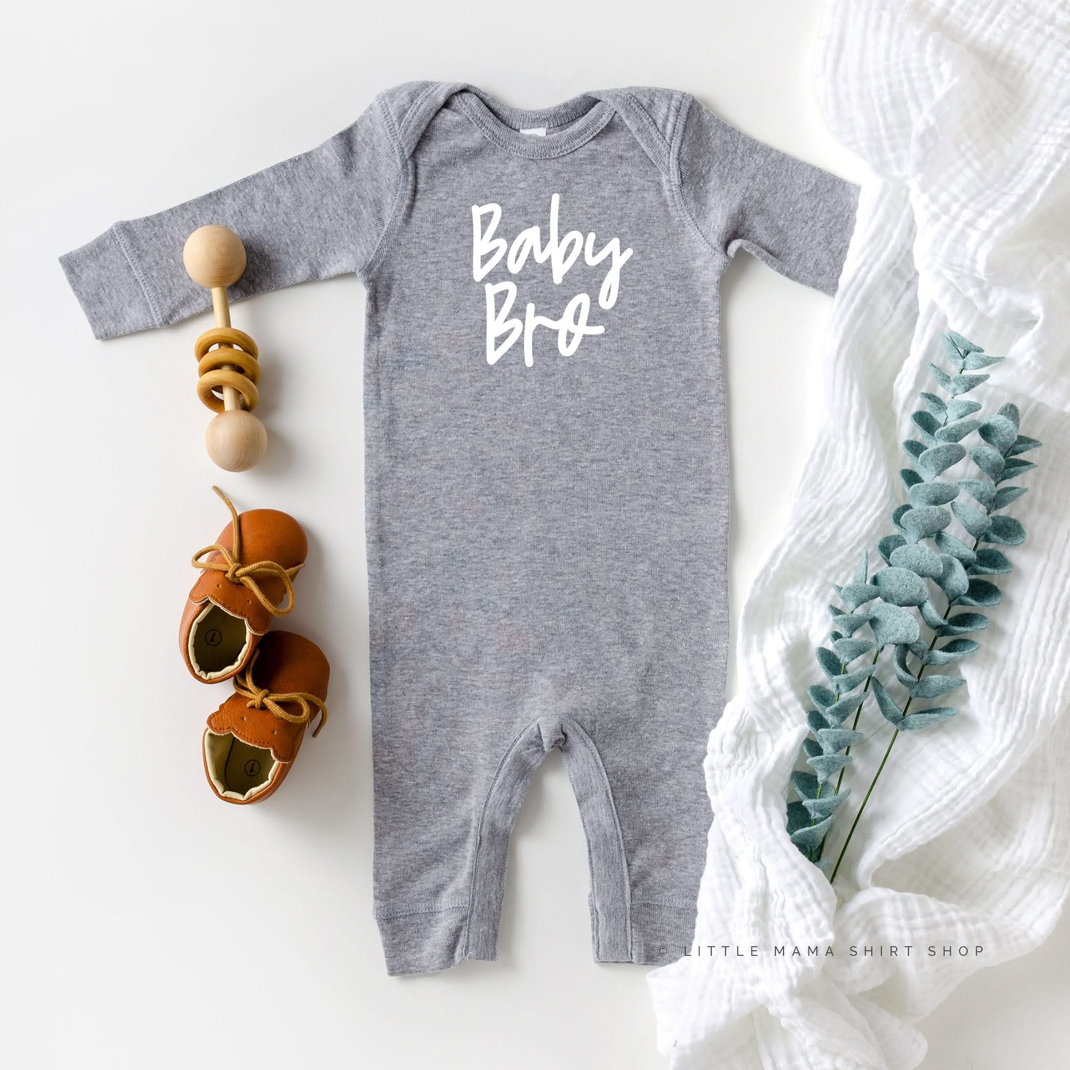Baby Bro - Cursive - One Piece Baby Sleeper Little Mama Shirt Shop