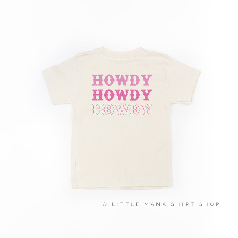 Cowgirl at Heart - Disco (Pocket) w/ Howdy x3 on Back - Distressed Design - Short Sleeve Child Shirt