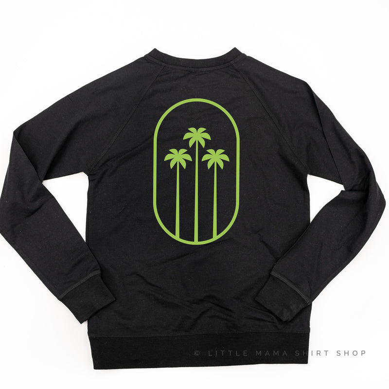 GOOD VIBES MAMA POCKET DESIGN FRONT / 3 PALMS TREE BACK - Lightweight Pullover Sweater