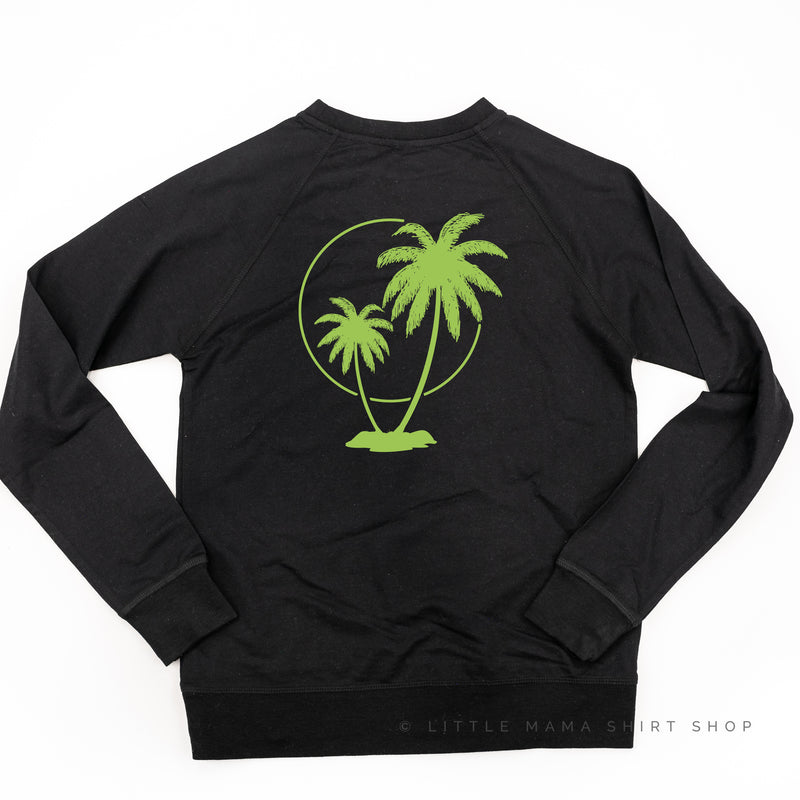 BEACH PLEASE POCKET DESIGN FRONT / 2 PALM TREES BACK - Lightweight Pullover Sweater