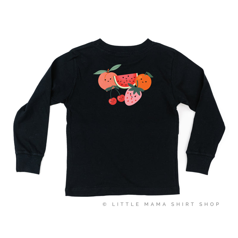 Pocket Fruit (Front) w/ Group of Smiley Fruit (Back) - Long Sleeve Child Shirt