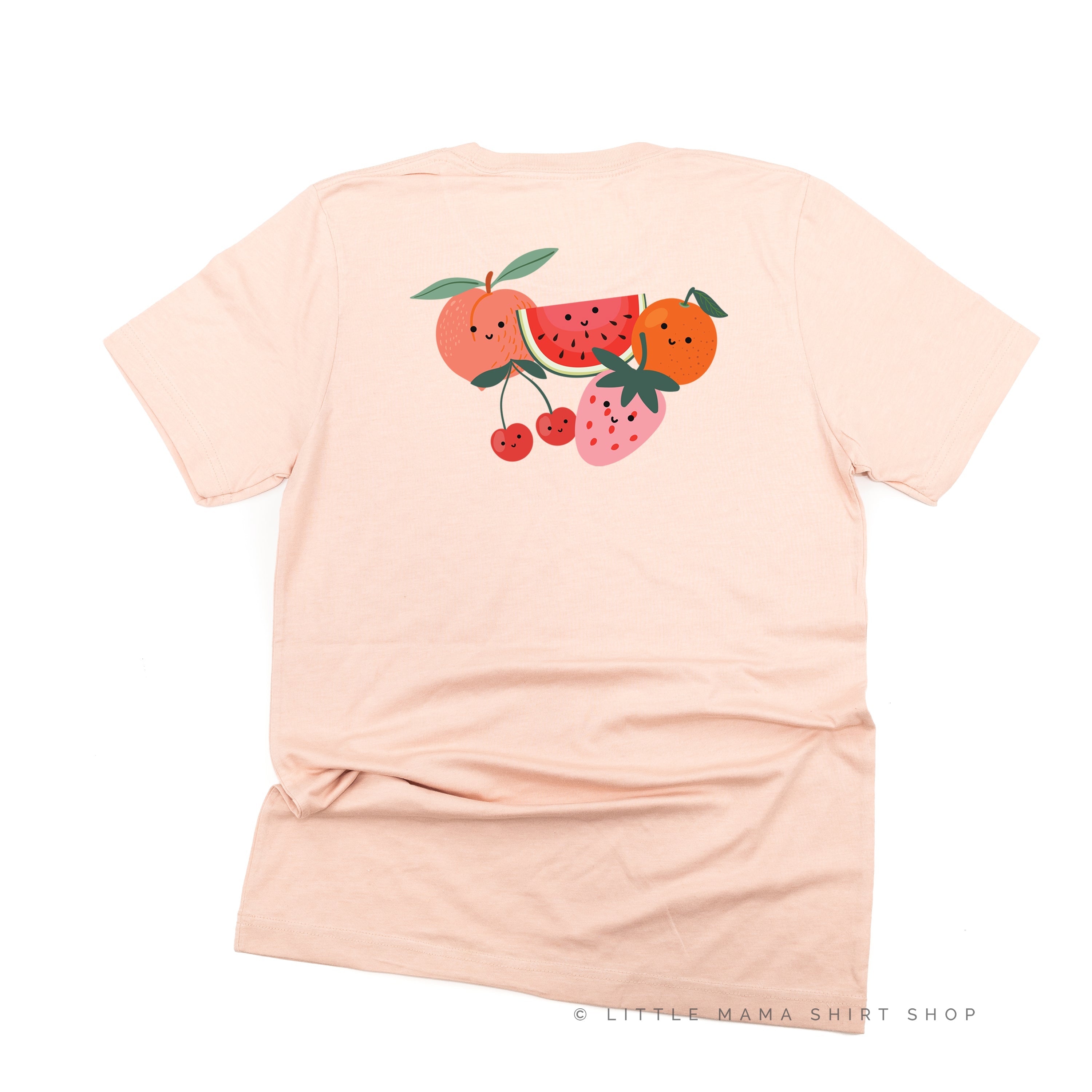 Pocket Fruit (Front) w/ Group of Smiley Fruit (Back) - Unisex Tee Little Mama Shirt Shop