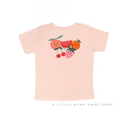 Pocket Fruit (Front) w/ Group of Smiley Fruit (Back) - Short Sleeve Child Tee Little Mama Shirt Shop