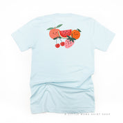 Pocket Fruit (Front) w/ Group of Smiley Fruit (Back) - Unisex Tee Little Mama Shirt Shop