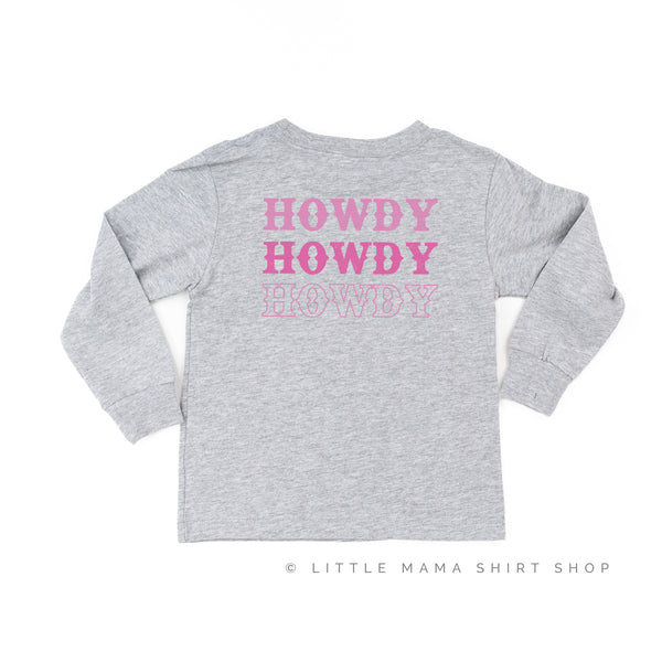 Cowgirl at Heart - Disco (Pocket) w/ Howdy x3 on Back - Distressed Design - Long Sleeve Child Shirt
