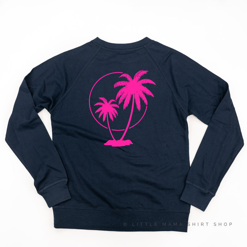 BEACH PLEASE POCKET DESIGN FRONT / 2 PALM TREES BACK - Lightweight Pullover Sweater