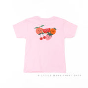Pocket Fruit (Front) w/ Group of Smiley Fruit (Back) - Short Sleeve Child Tee Little Mama Shirt Shop