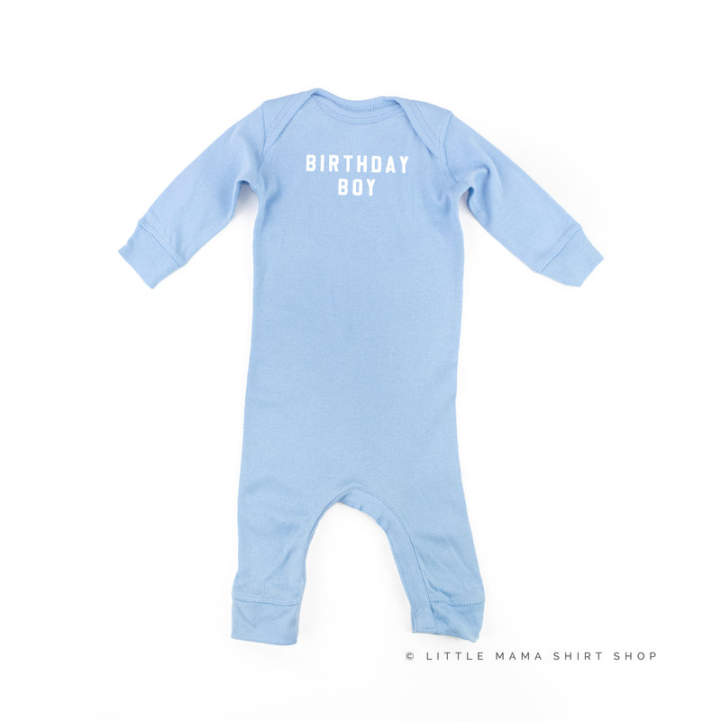 BIRTHDAY BOY - BLOCK FONT - One Piece Infant Sleeper