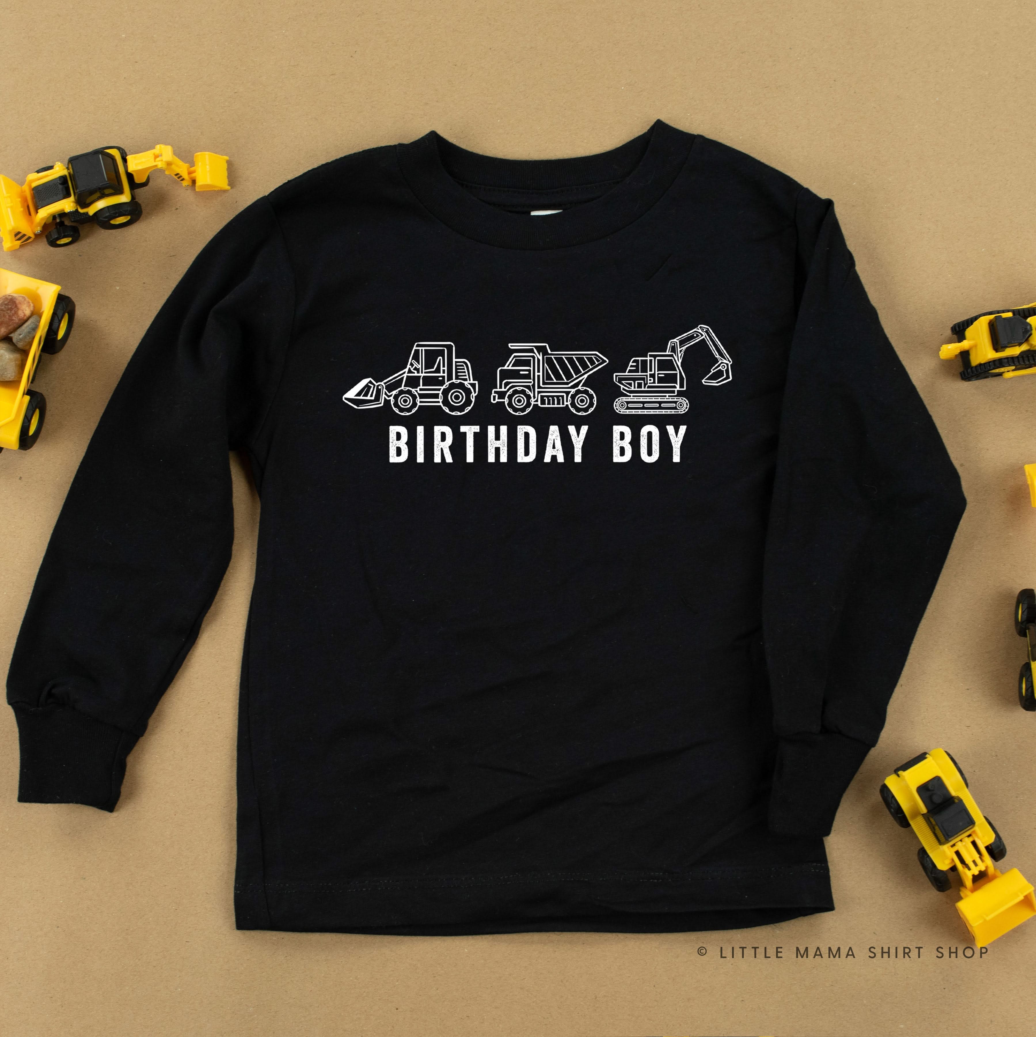BIRTHDAY BOY CONSTRUCTION TRUCKS - Long Sleeve Child Shirt Little Mama Shirt Shop