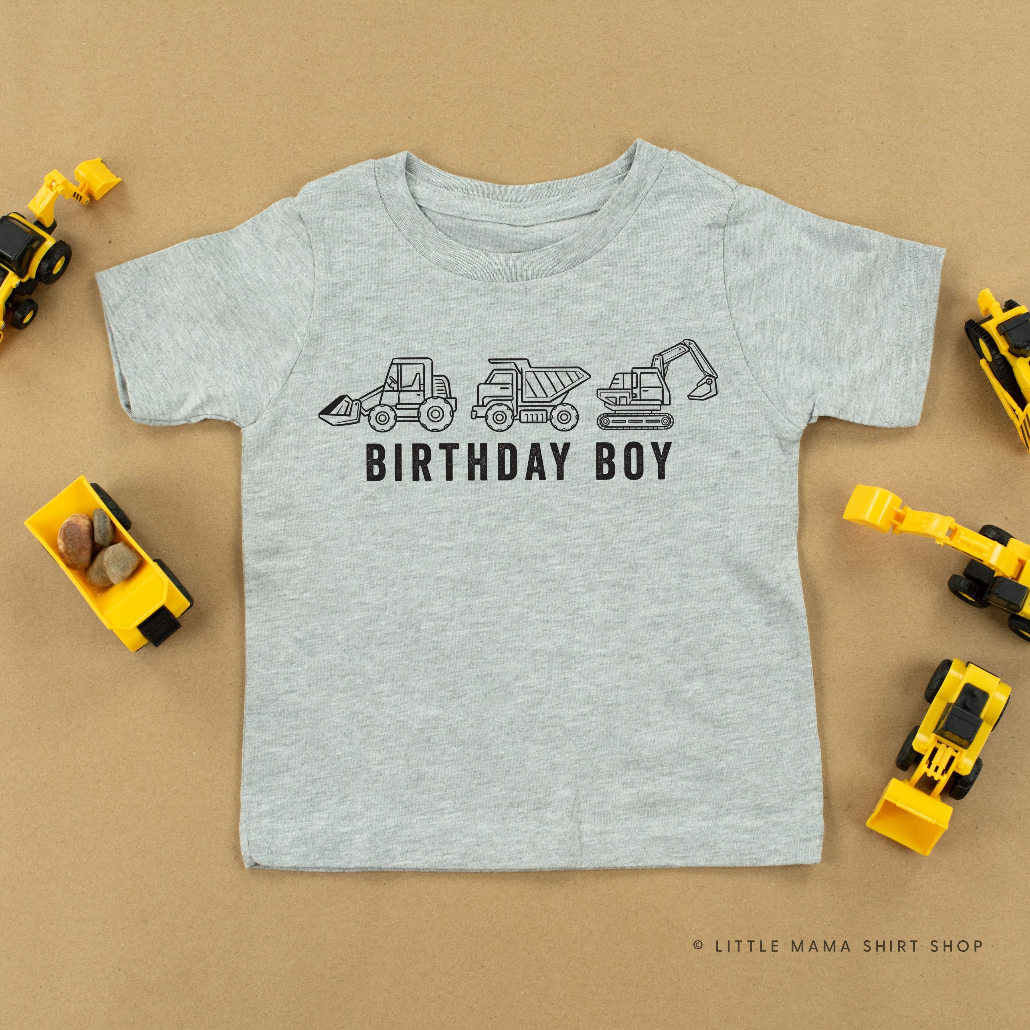 BIRTHDAY BOY CONSTRUCTION TRUCKS - Short Sleeve Child Shirt Little Mama Shirt Shop