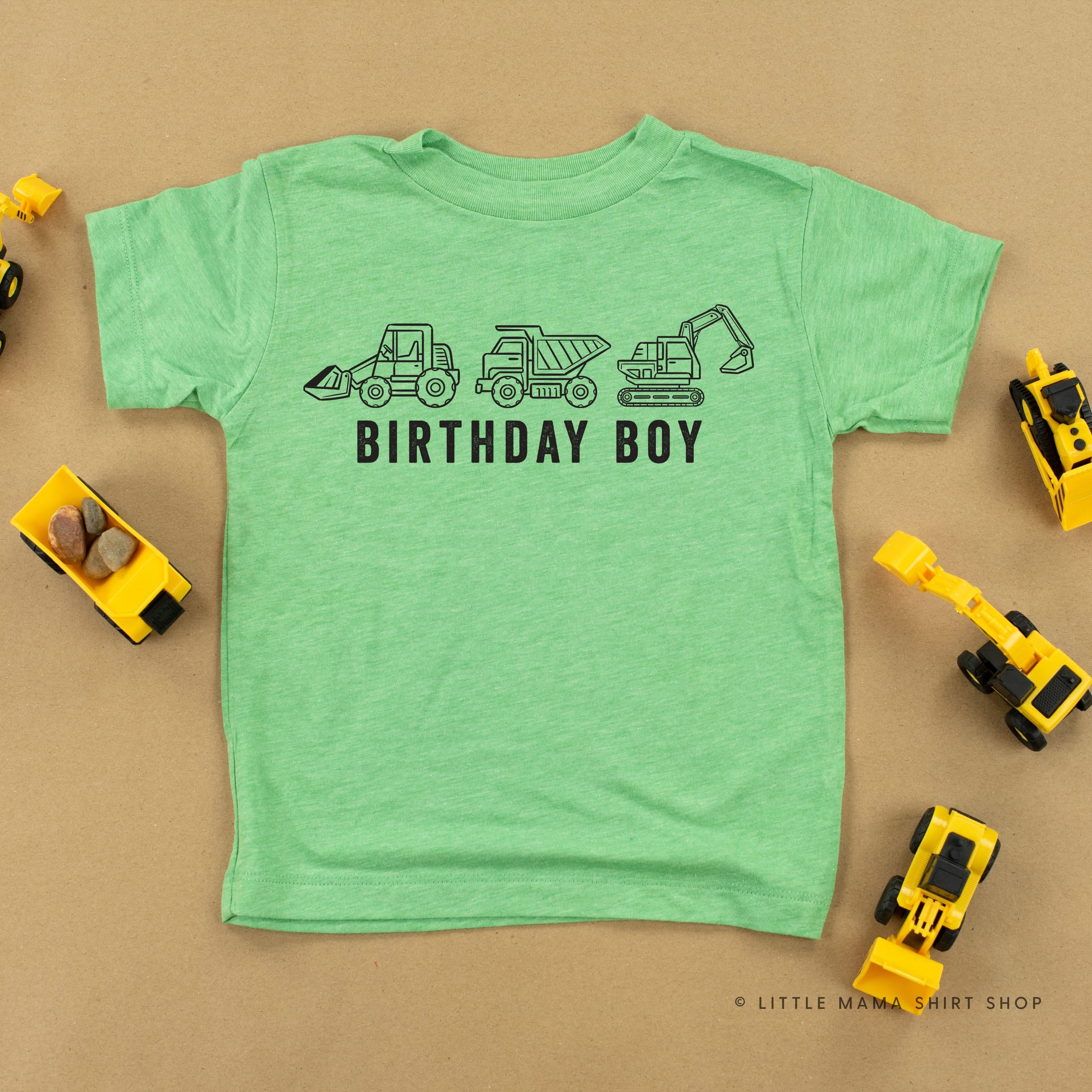 BIRTHDAY BOY CONSTRUCTION TRUCKS - Short Sleeve Child Shirt Little Mama Shirt Shop