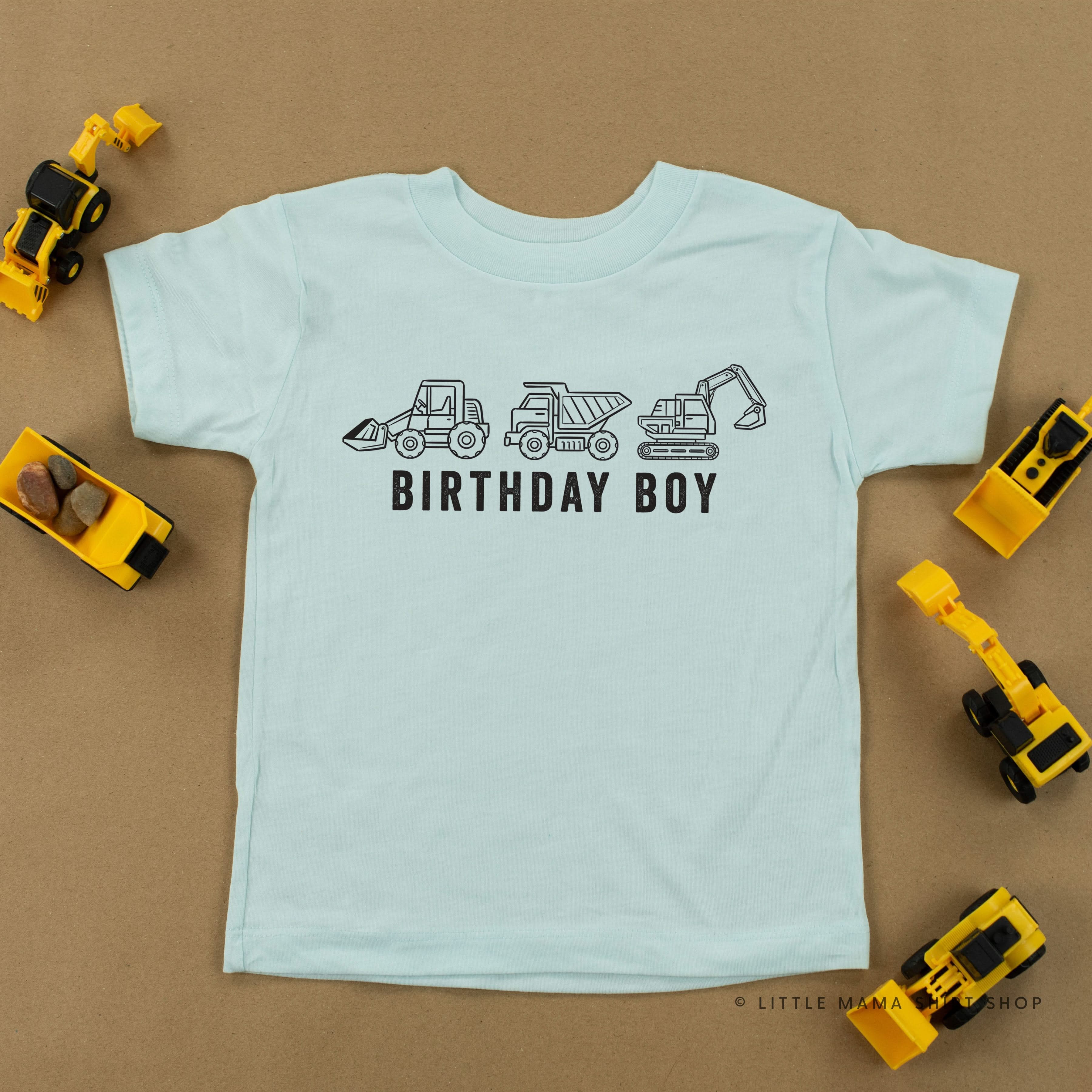 BIRTHDAY BOY CONSTRUCTION TRUCKS - Short Sleeve Child Shirt Little Mama Shirt Shop