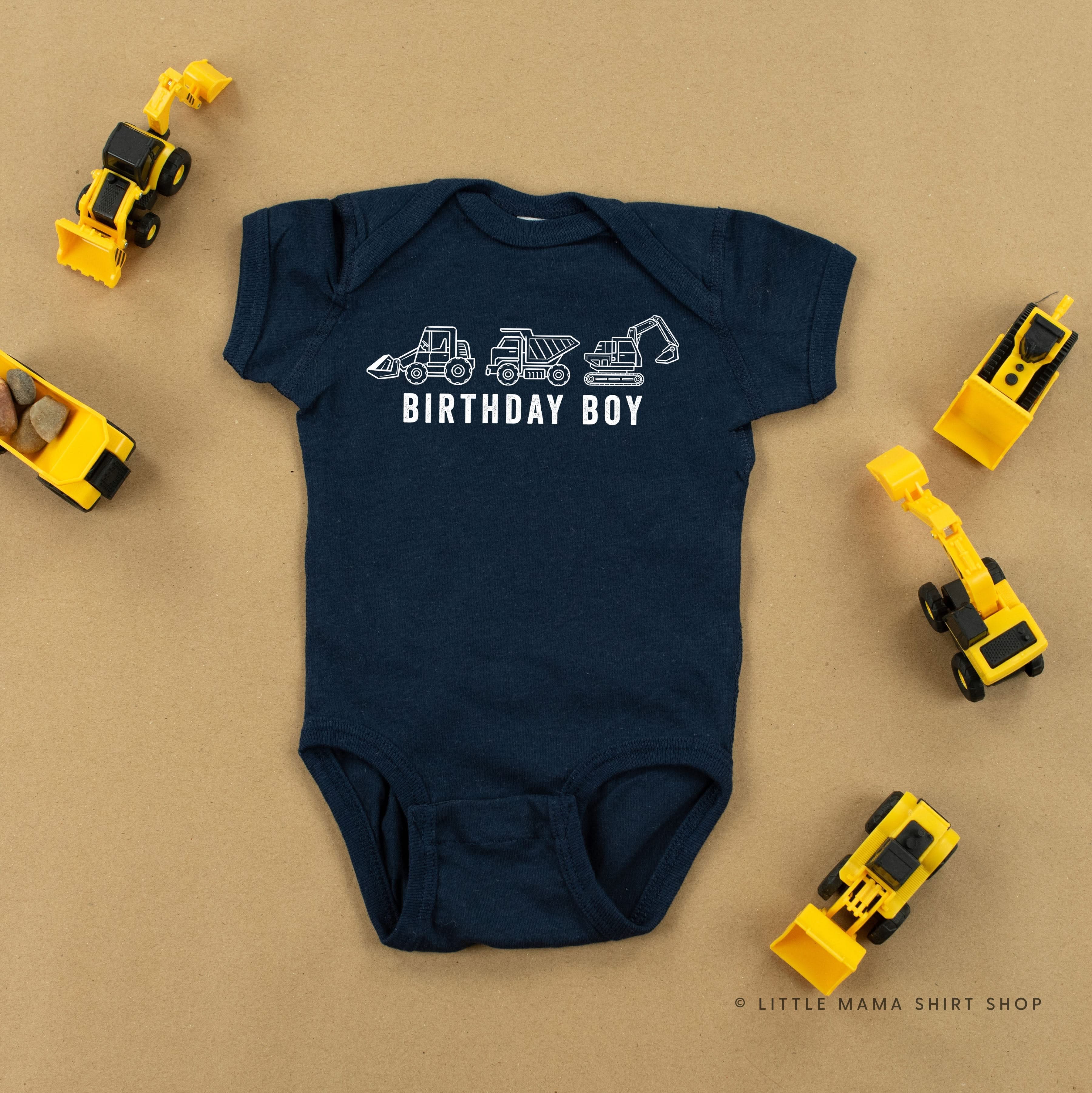BIRTHDAY BOY CONSTRUCTION TRUCKS - Short Sleeve Child Shirt Little Mama Shirt Shop