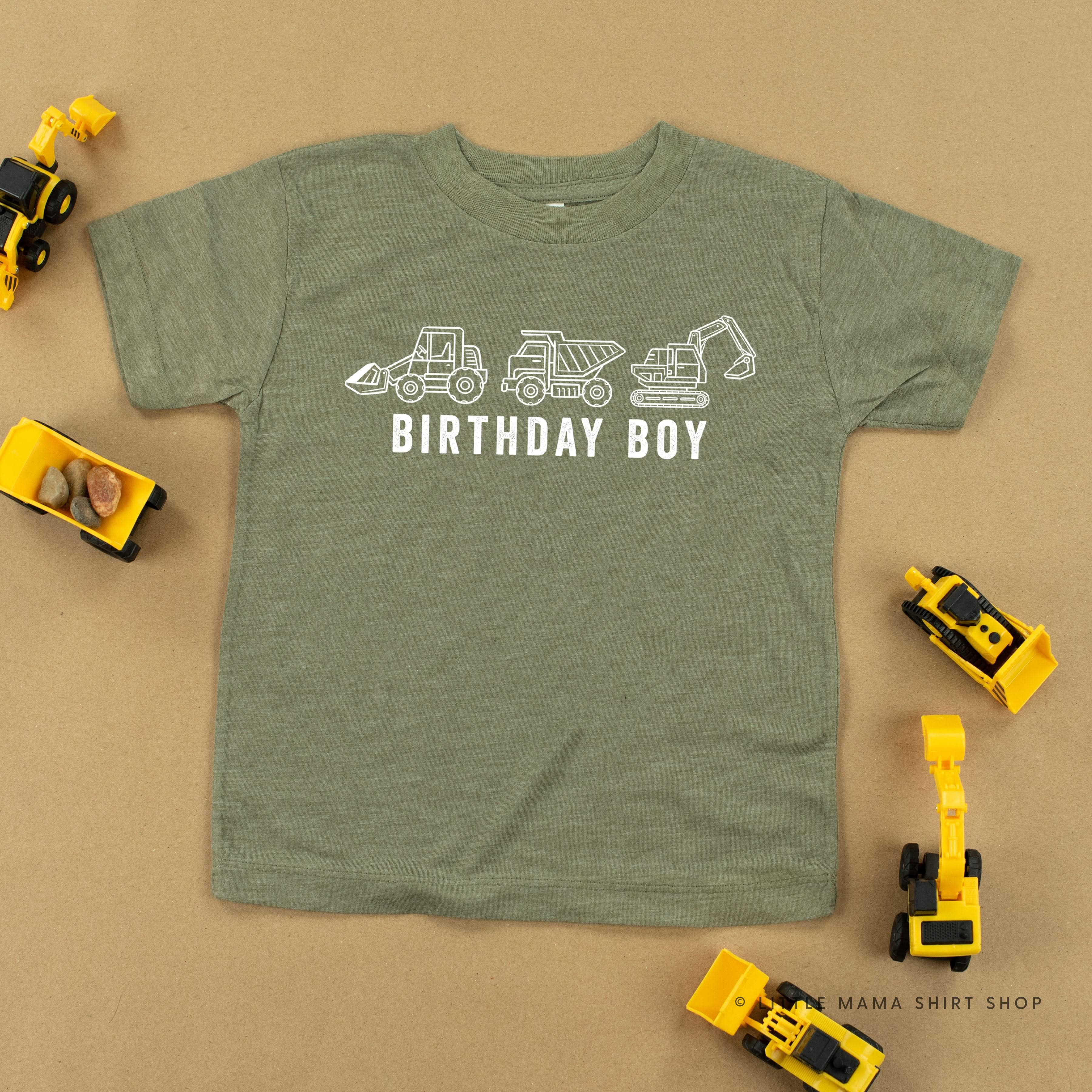 BIRTHDAY BOY CONSTRUCTION TRUCKS - Short Sleeve Child Shirt Little Mama Shirt Shop