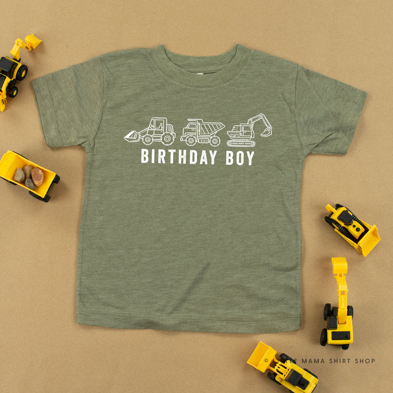 BIRTHDAY BOY CONSTRUCTION TRUCKS - Short Sleeve Child Shirt