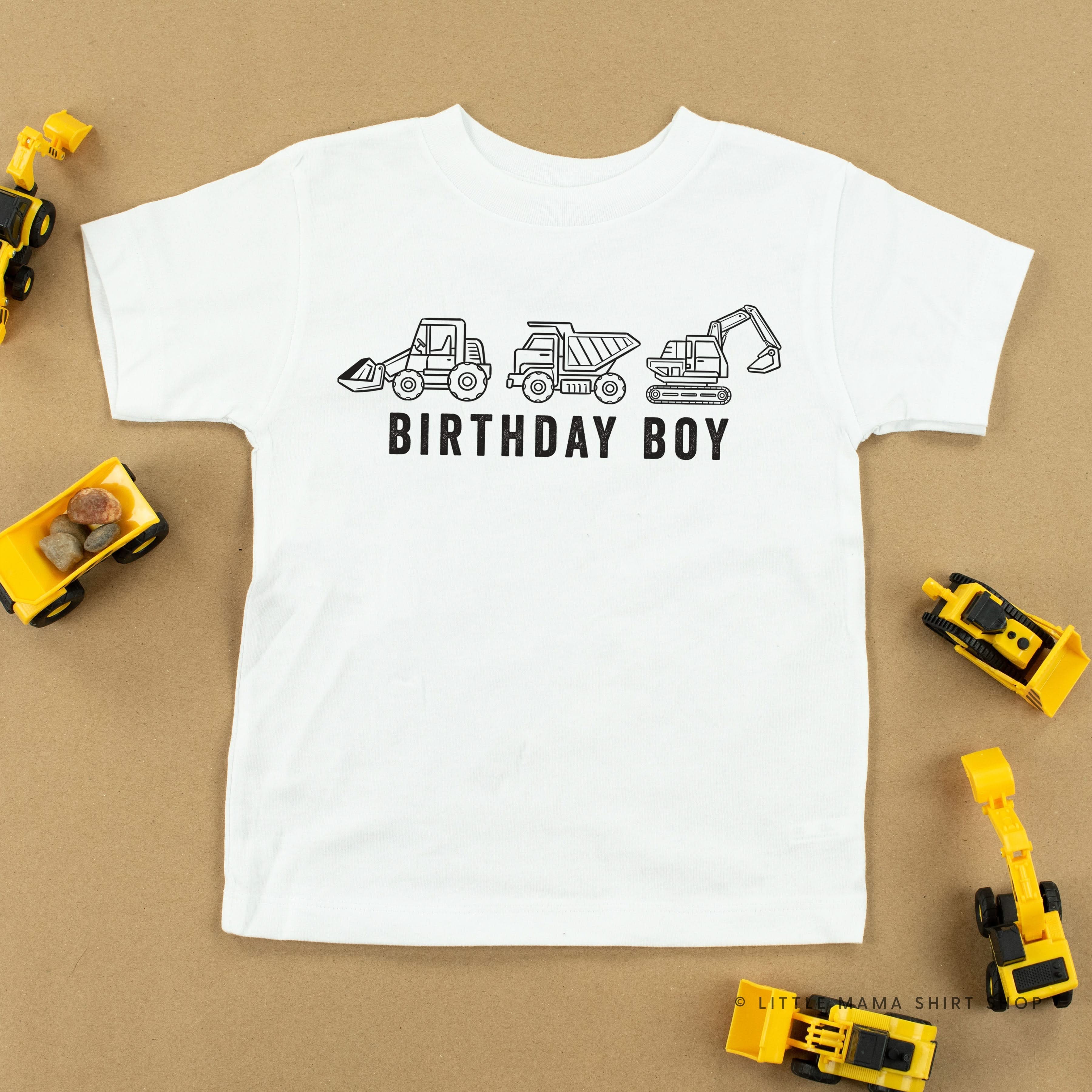 BIRTHDAY BOY CONSTRUCTION TRUCKS - Short Sleeve Child Shirt Little Mama Shirt Shop