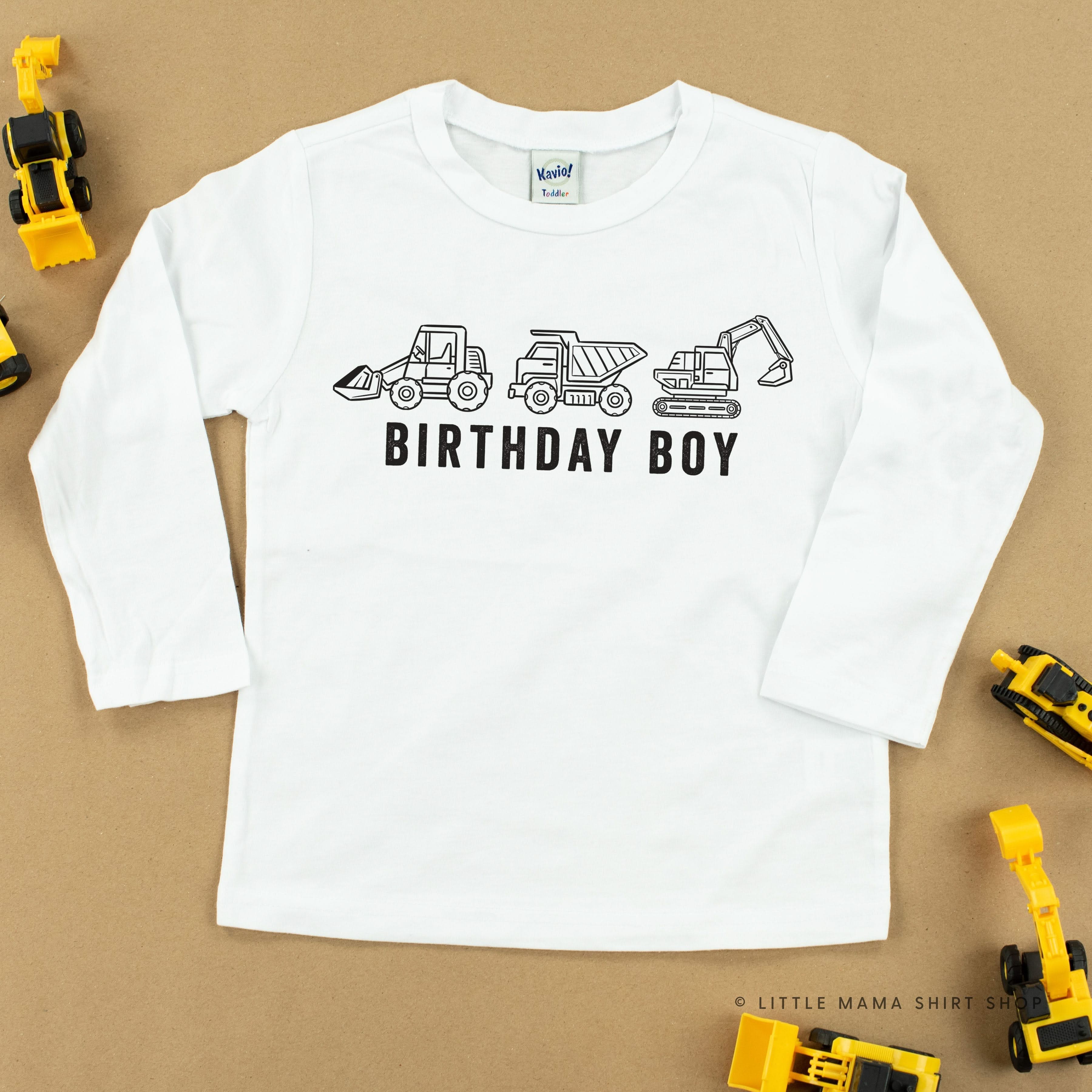 BIRTHDAY BOY CONSTRUCTION TRUCKS - Long Sleeve Child Shirt Little Mama Shirt Shop