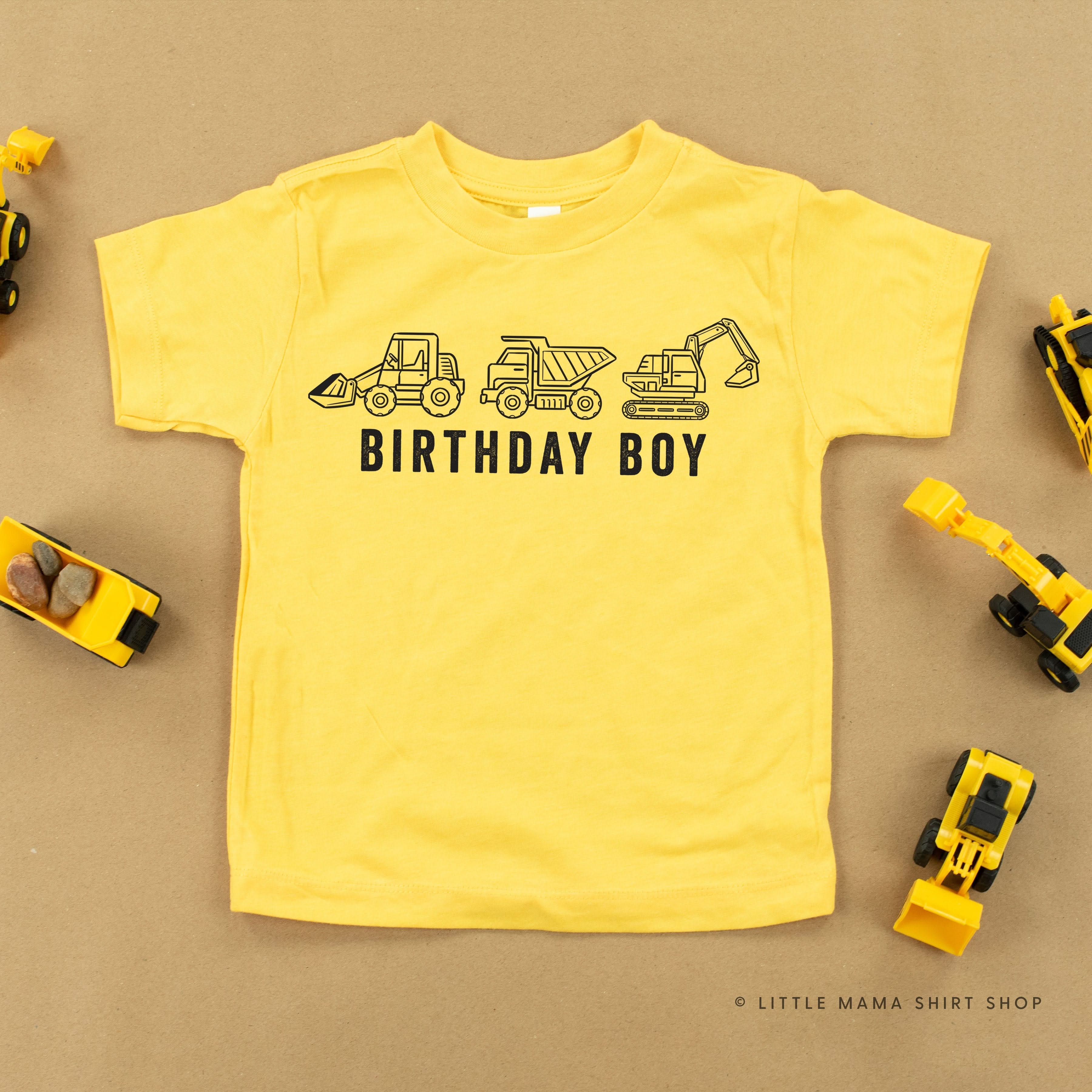 BIRTHDAY BOY CONSTRUCTION TRUCKS - Short Sleeve Child Shirt Little Mama Shirt Shop