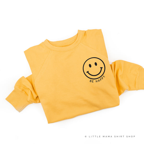 BE HAPPY - Smiley Face (Black or White Smiley) - Lightweight Pullover Sweater
