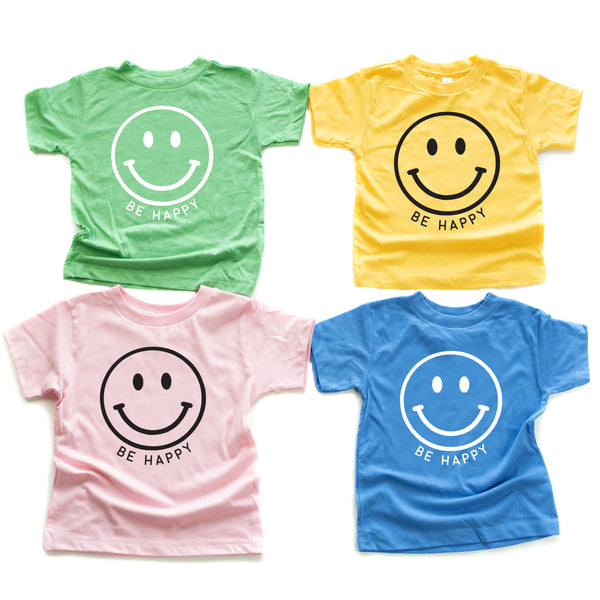BE HAPPY - SMILEY FACE (BLACK OR WHITE SMILE) - Short Sleeve Child Shirt