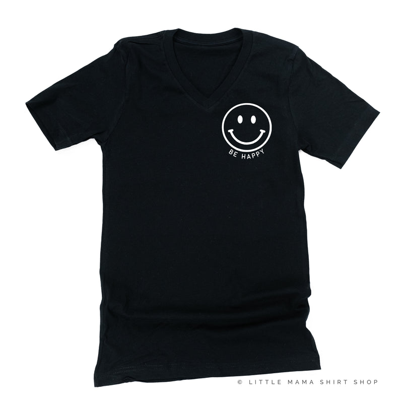 BE HAPPY - Pocket Size Smiley Face (Black or White) - Unisex Tee