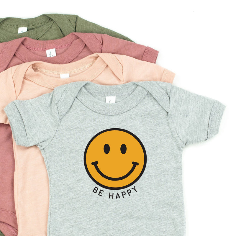 BE HAPPY - YELLOW + BLACK SMILEY FACE - Short Sleeve Child Shirt