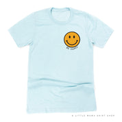 BE HAPPY -  Pocket Size Smiley Face (YELLOW) - Unisex Tee Little Mama Shirt Shop