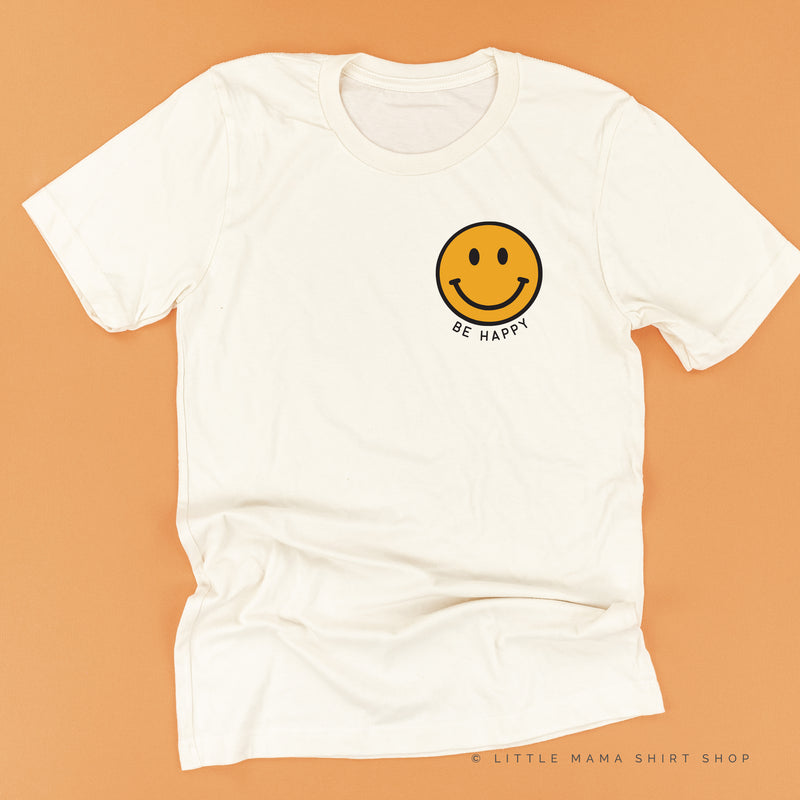 BE HAPPY -  Pocket Size Smiley Face (YELLOW) - Unisex Tee