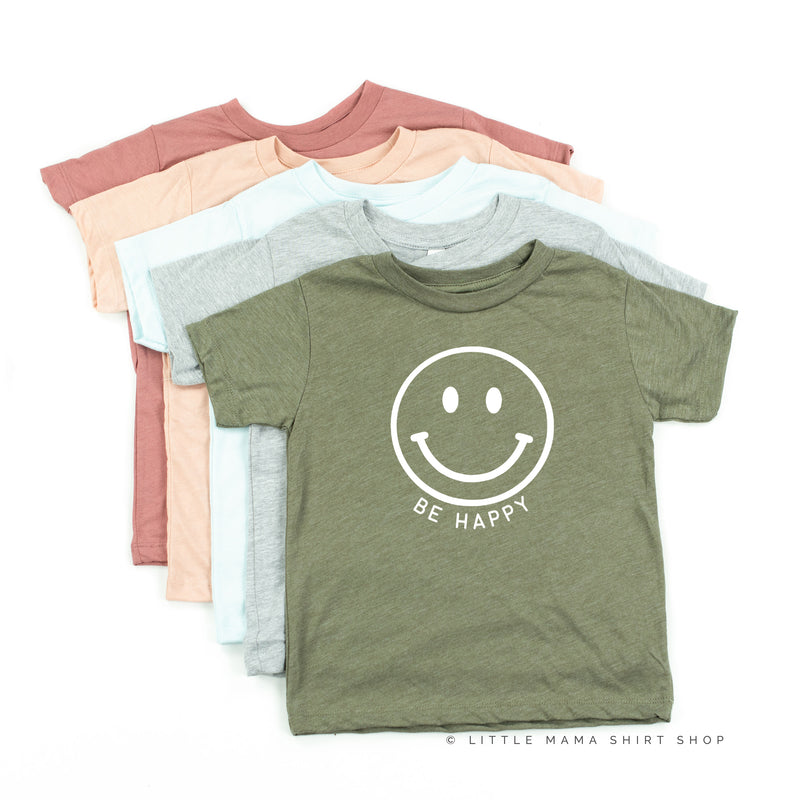 BE HAPPY - SMILEY FACE (BLACK OR WHITE SMILE) - Short Sleeve Child Shirt