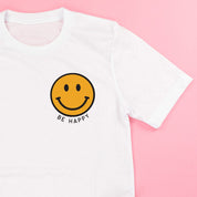 BE HAPPY -  Pocket Size Smiley Face (YELLOW) - Unisex Tee Little Mama Shirt Shop