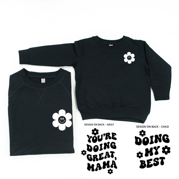 DOING MY BEST / YOU'RE DOING GREAT, MAMA - (Simple Flower Smiley - Front) - Set of 2 Matching Sweaters