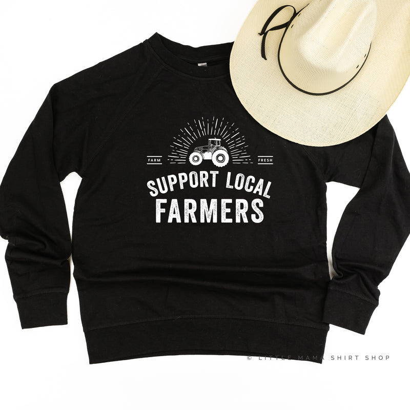 Support Local Farmers - Distressed Design - Lightweight Pullover Sweater