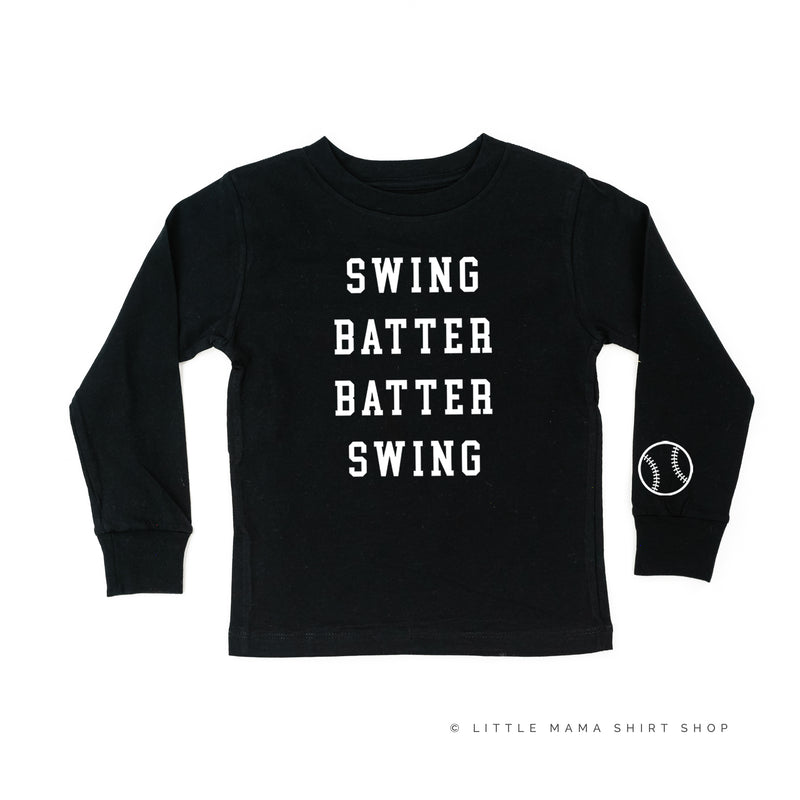 Swing Batter Batter Swing - Baseball Detail on Sleeve - Long Sleeve Child Shirt
