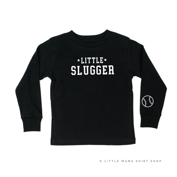 Little Slugger - Baseball Detail on Sleeve - Long Sleeve Child Shirt