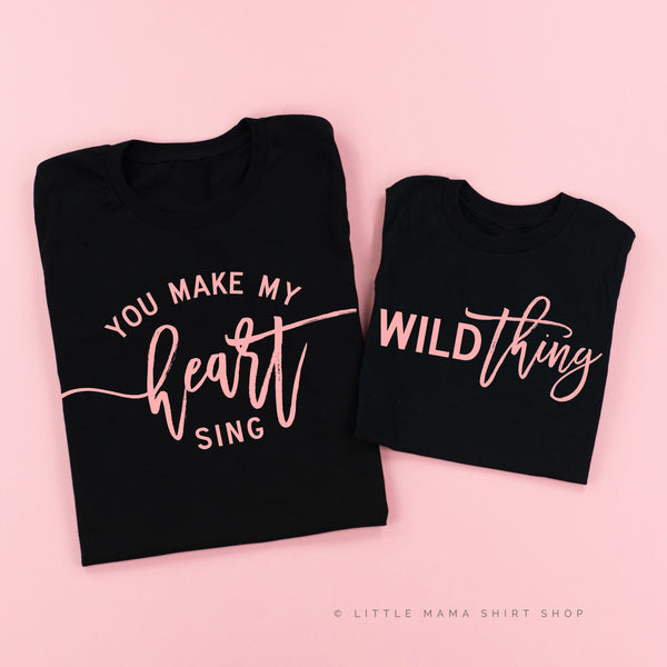 Wild Thing - You Make My Heart Sing | Black Shirts w/ Pink Design | Set of 2 Shirts
