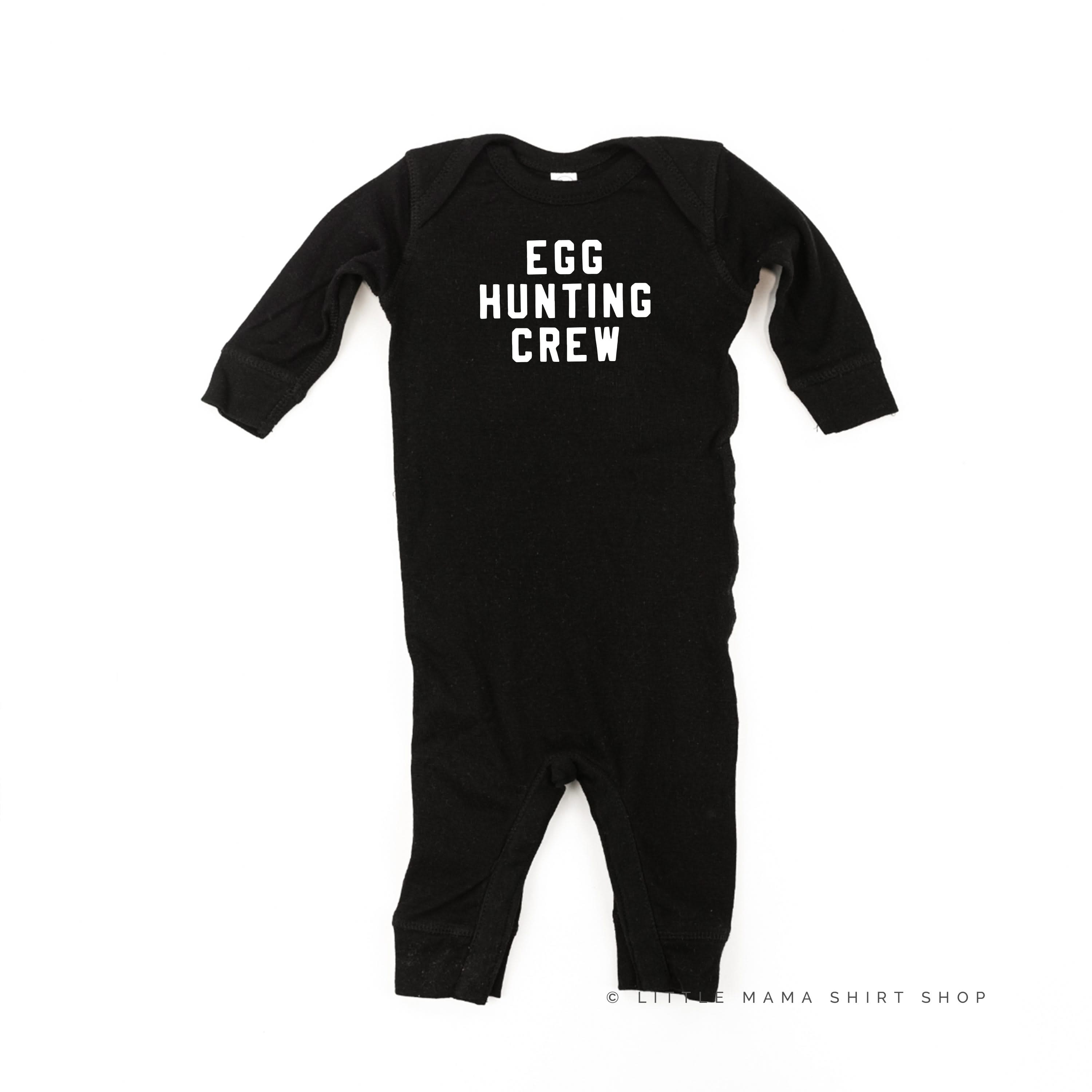 Block Font - Egg Hunting Crew - Baby Sleeper Little Mama Shirt Shop
