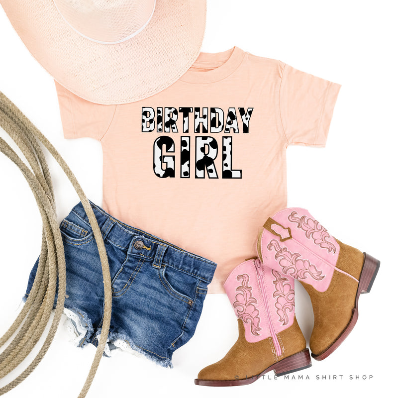 BIRTHDAY GIRL - Cow Print - Short Sleeve Child Shirt
