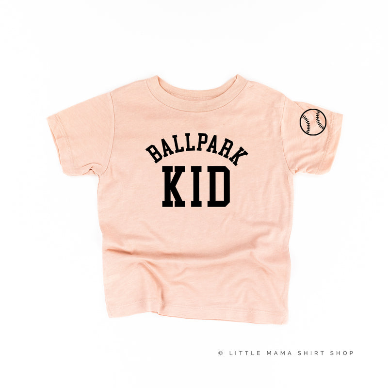 Ballpark Kid - Baseball Detail on Sleeve - Short Sleeve Child Shirt
