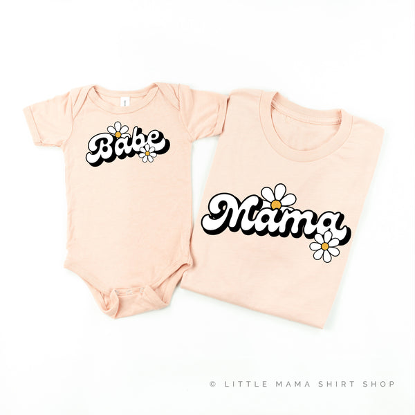 DAISY - MAMA / BABE - w/ Full Daisies on Back - Set of 2 Matching Shirts