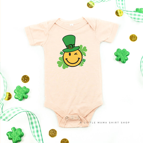 Leprechaun Smiley w/ Shamrocks - Short Sleeve Child Shirt