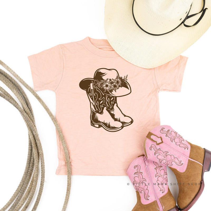 Cowgirl Boots w/ Hat and Flowers - Short Sleeve Child Shirt