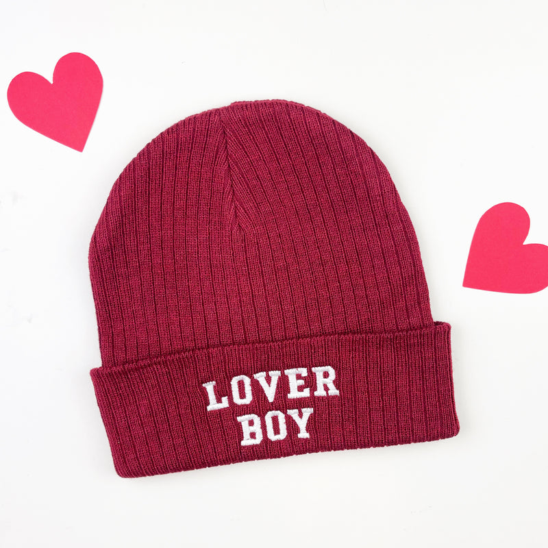 Ribbed Beanie - LOVER BOY - Maroon