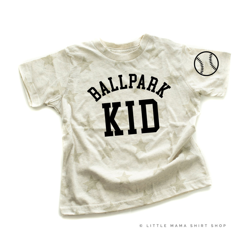 Ballpark Kid - Baseball Detail on Sleeve - Short Sleeve Child STAR Shirt