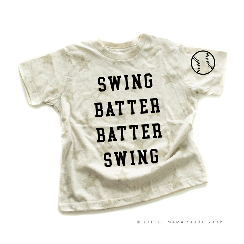 Swing Batter Batter Swing - Baseball Detail on Sleeve - Short Sleeve Child STAR Shirt