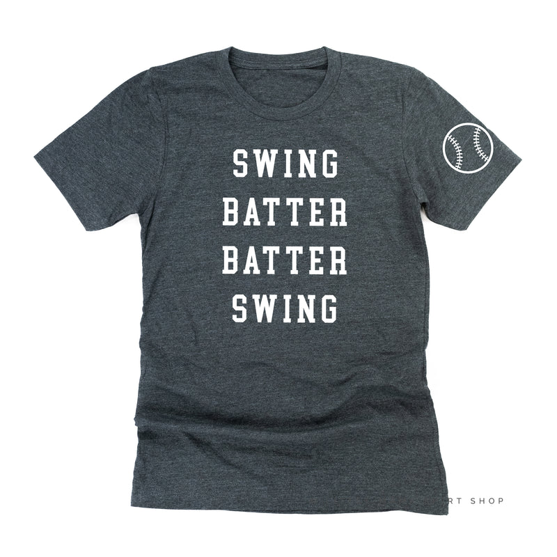 Swing Batter Batter Swing - Baseball Detail on Sleeve - Unisex Tee