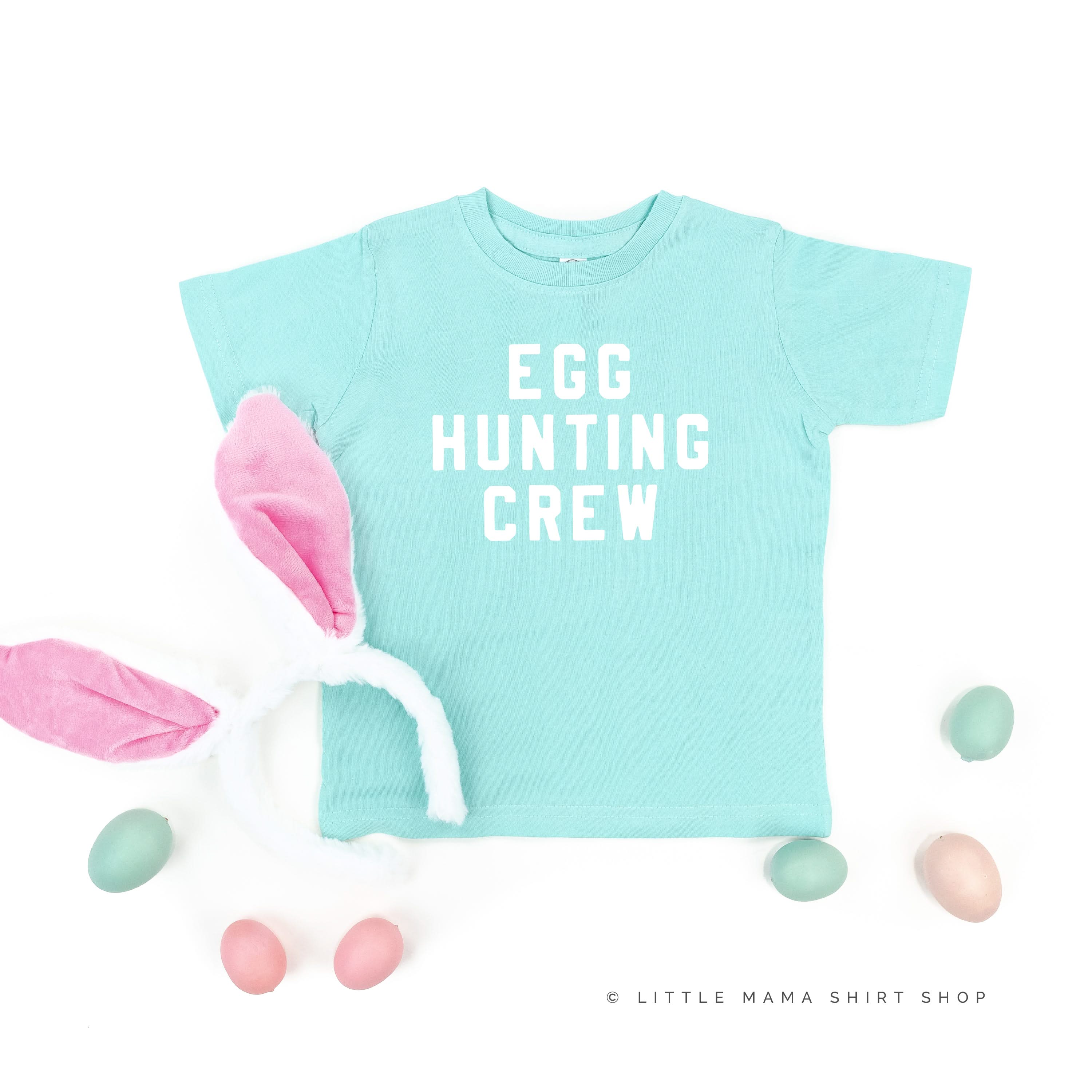 Block Font - Egg Hunting Crew - Child Tee Little Mama Shirt Shop
