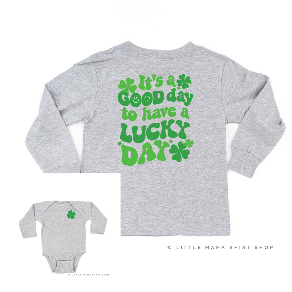 Little Happy Shamrock (Front) w/ It's a Good Day to Have a Lucky Day (Back) - Long Sleeve Child Shirt