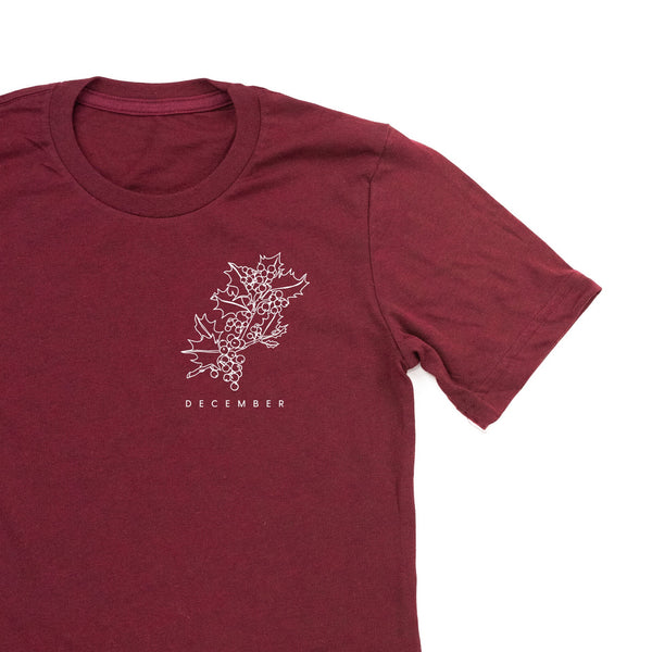 DECEMBER BIRTH FLOWER - Holly - pocket - Unisex Tee