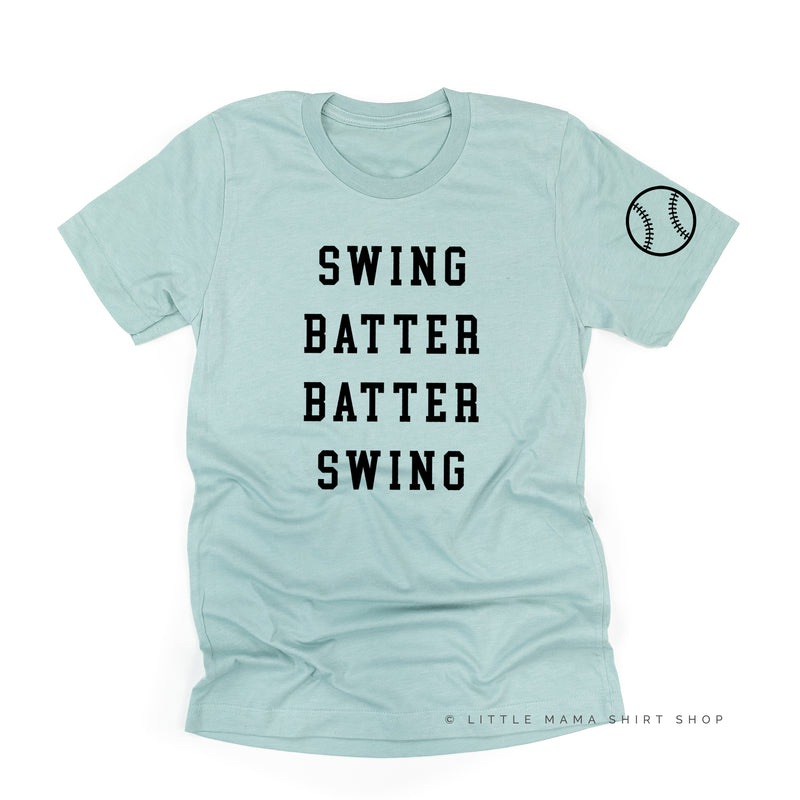 Swing Batter Batter Swing - Baseball Detail on Sleeve - Unisex Tee