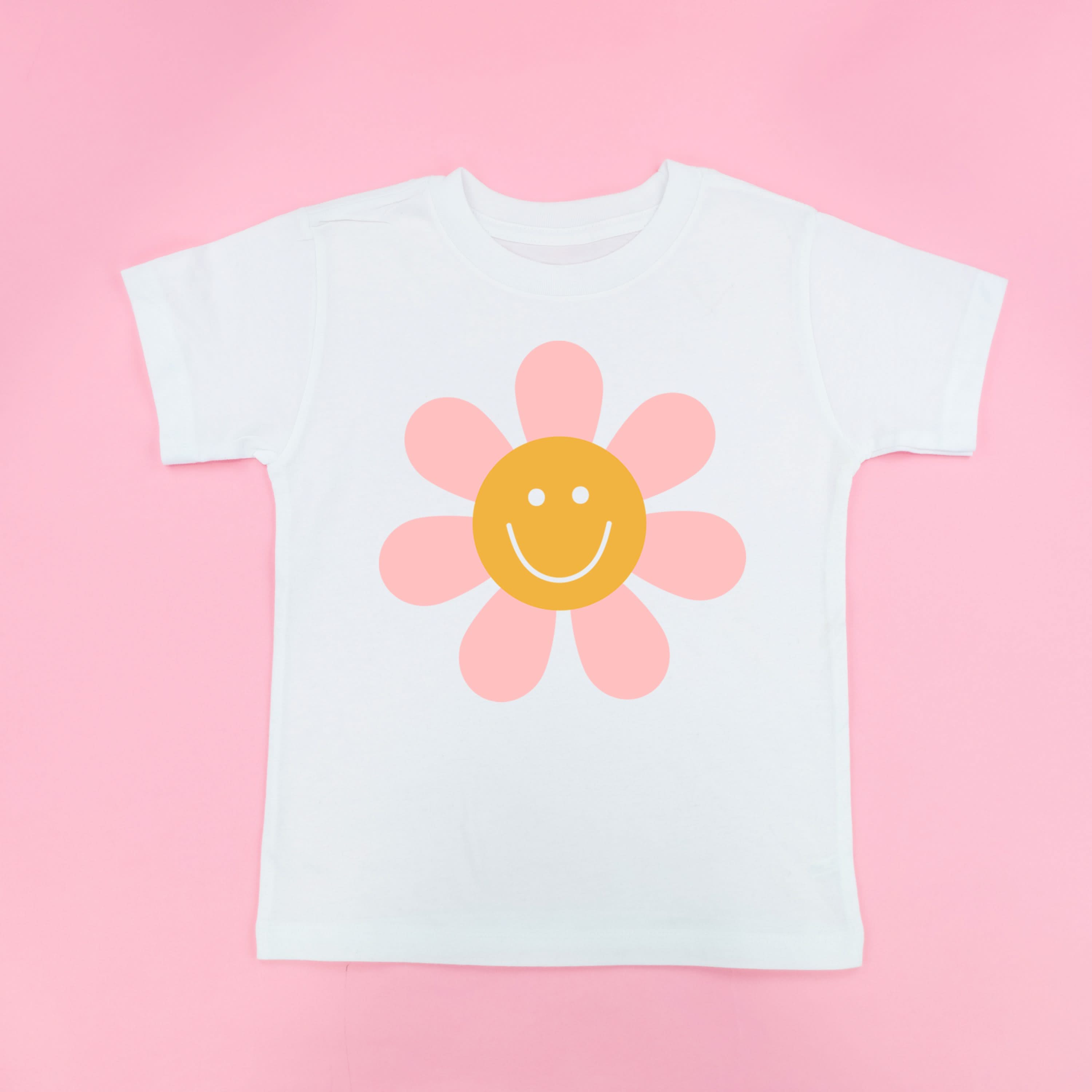 Pink Petals w/ Smile Center - Full Size Design on Front - Short Sleeve Child Shirt Little Mama Shirt Shop